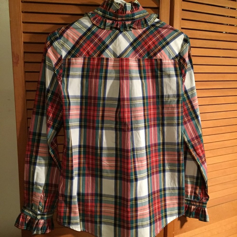J. Crew Ruffle Collar Snowy Stewart Tartan Plaid Shirt Women's Size XXS - Picture 2 of 3